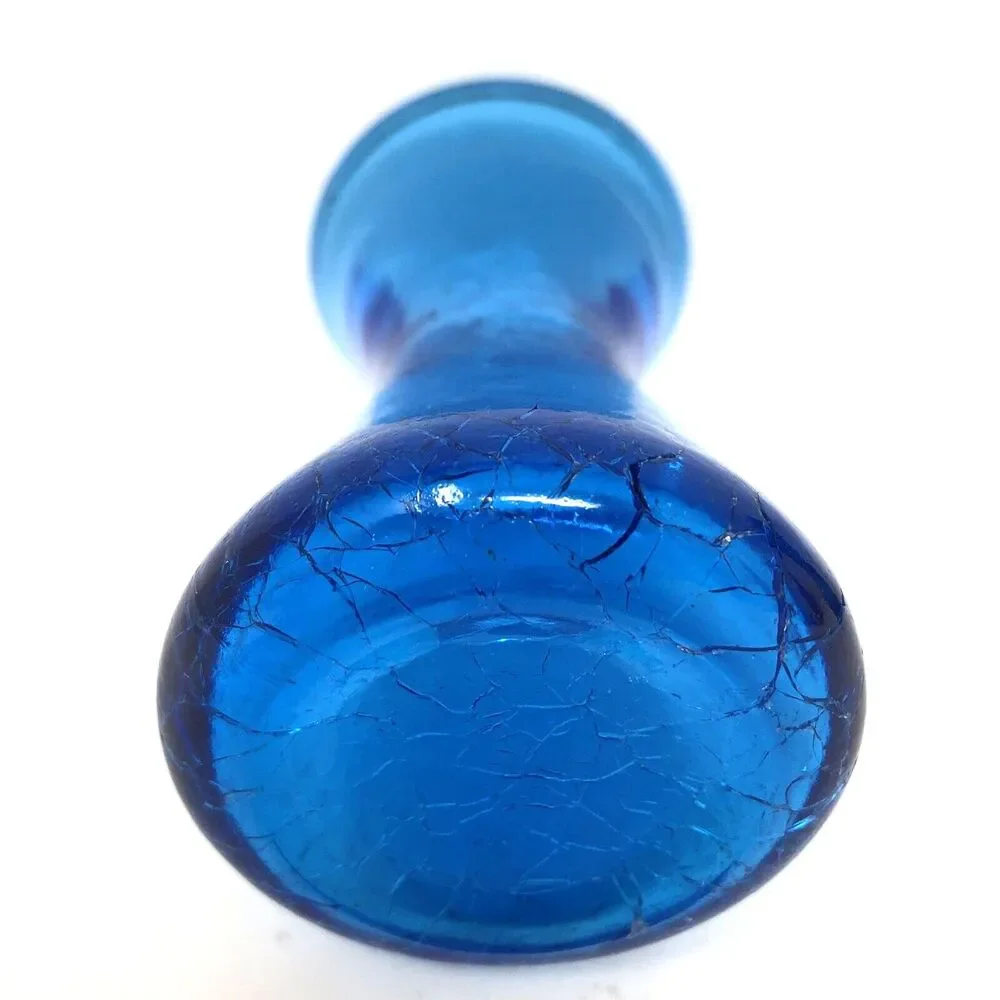 VTG Crackle Glass Mini Pitchers & Vase Hand Blown Art Glass Blue Red Lot of 3
